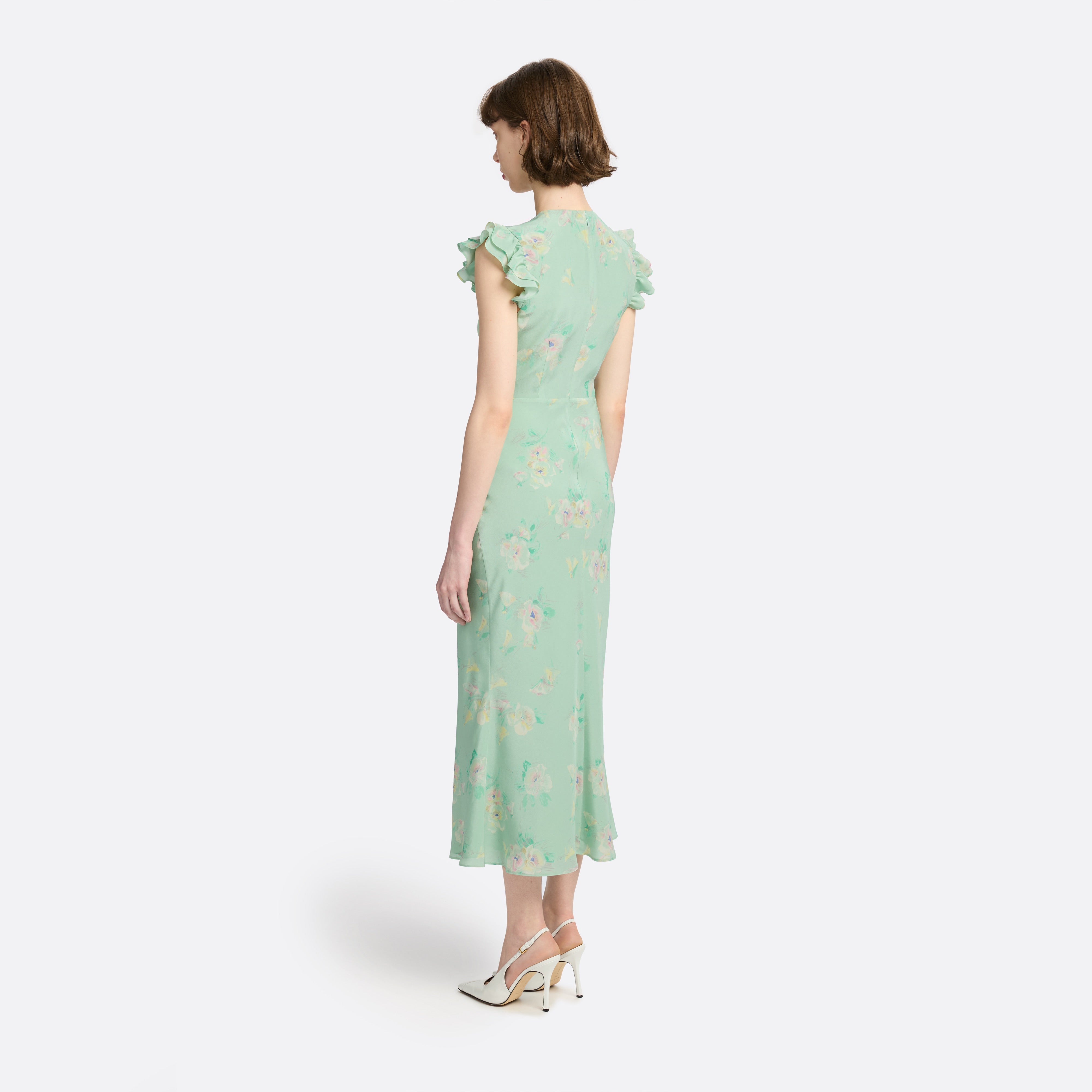 Alessandra Rich Robe midi soie volants vert multi