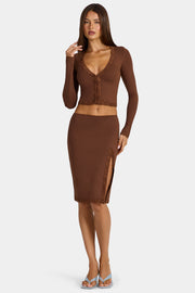 Oh Polly Skirts Perdy Jupe Midi Marron Dentelle Modal