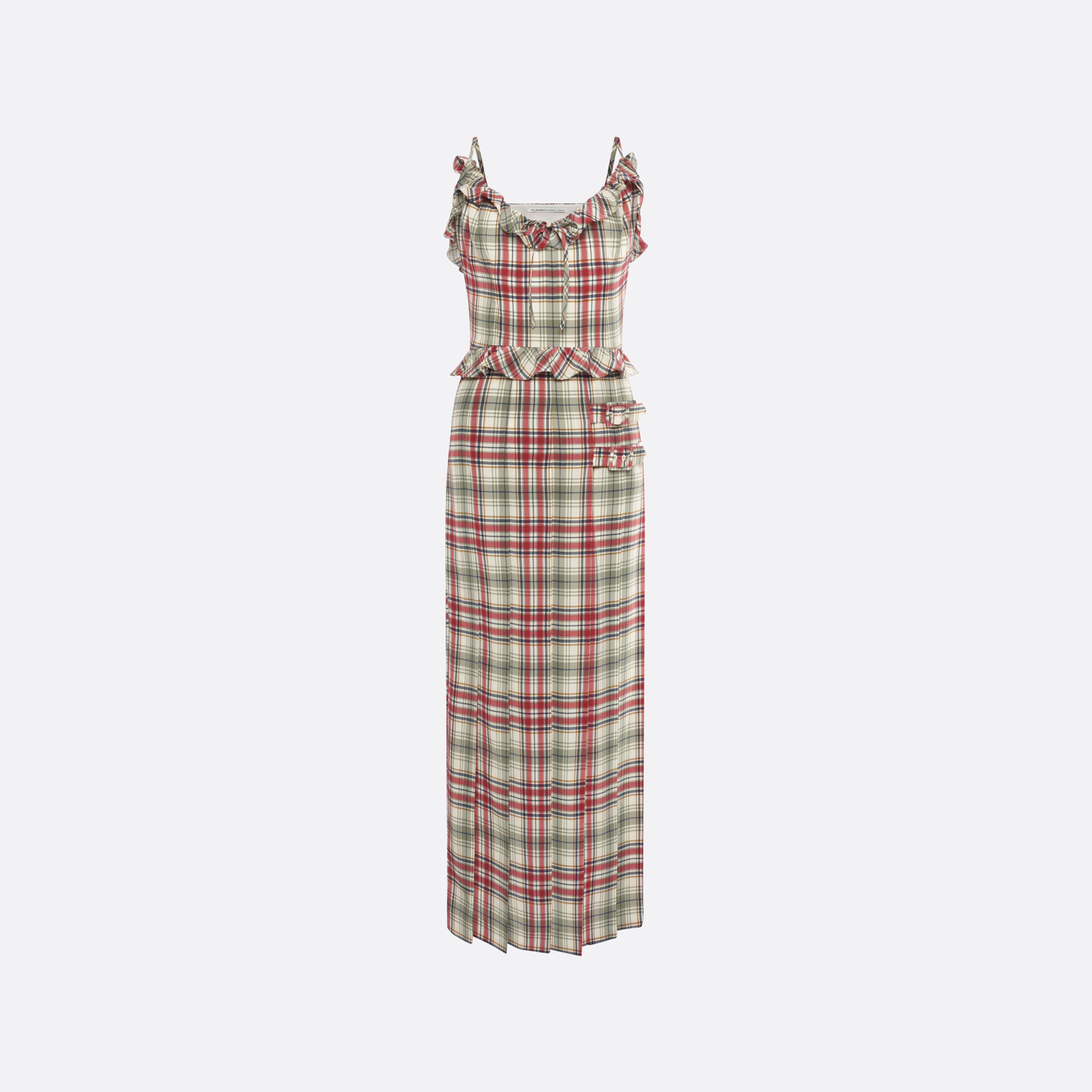 Alessandra Rich robe midi soie tartan vert rouge 36