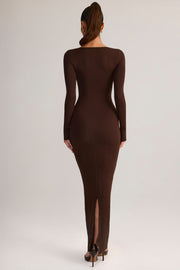 Oh Polly Lux robe longue marron col carré moulante