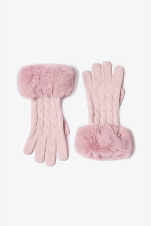 Oh Polly Bo+Tee gants maille rose poudré fausse fourrure