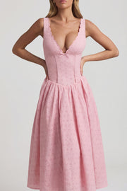 Oh Polly Saidey Broderie Robe mi-longue rose pâle coton