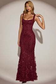 Oh Polly Embellished Vasanta robe corset bordeaux sequins