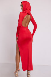 Oh Polly Desdemona Maxi Robe Rouge Capuche Fendue