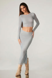 Oh Polly Embellished Top Strass Manches Longues Aqua