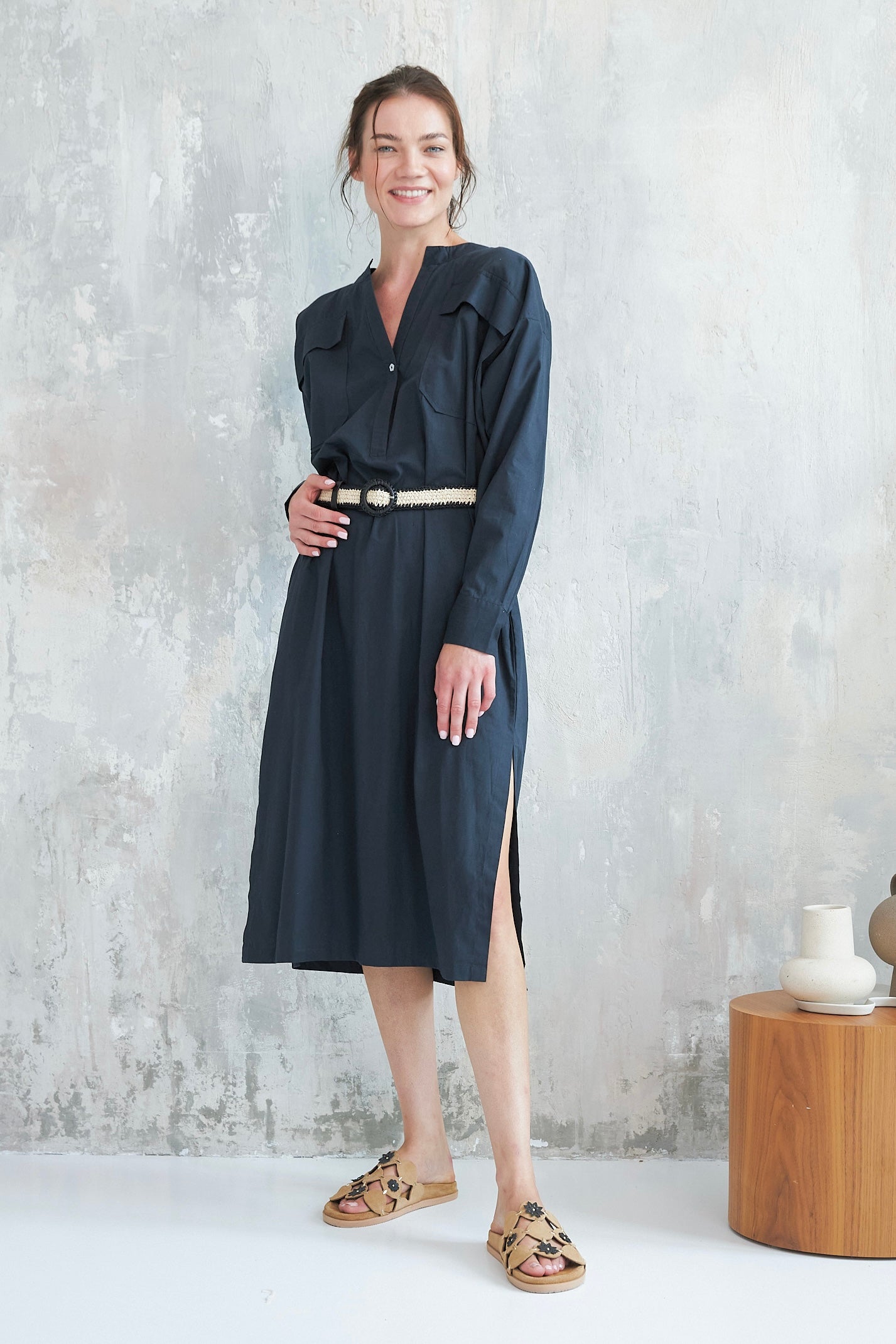 Chicosoleil Bambou robe noire charcoal popeline coton