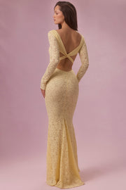 Oh Polly Isolde robe longue dentelle beurre manches longues