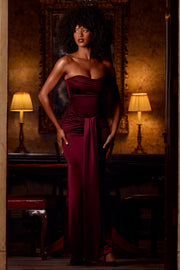 Oh Polly Aisra robe satin rouge vin bustier sirène
