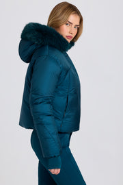 Oh Polly BT2391 veste ski cropped teal fourrure imperméable 18k