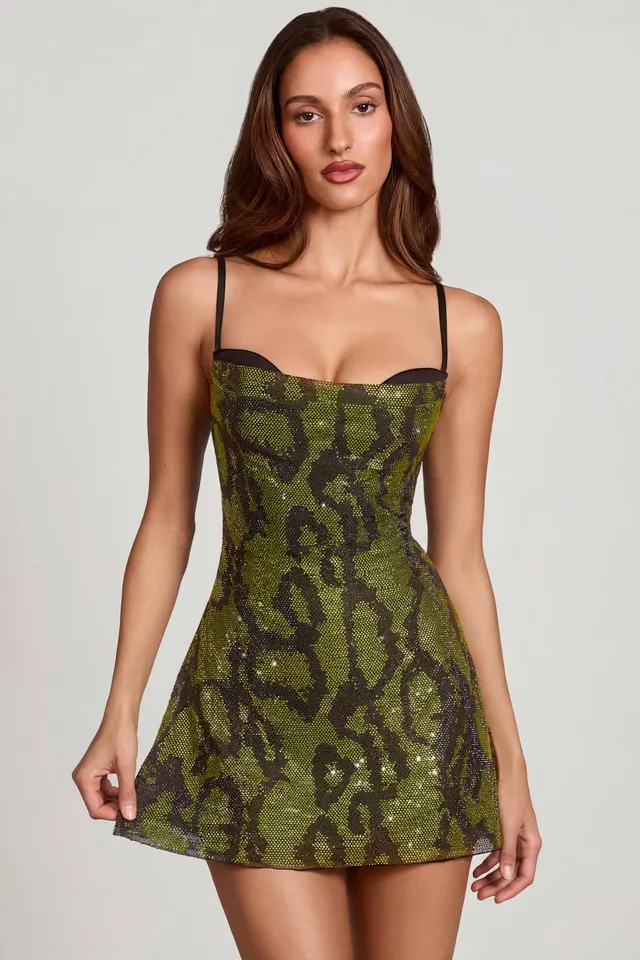 Oh Polly Dianora robe mini col bénitier vert serpent