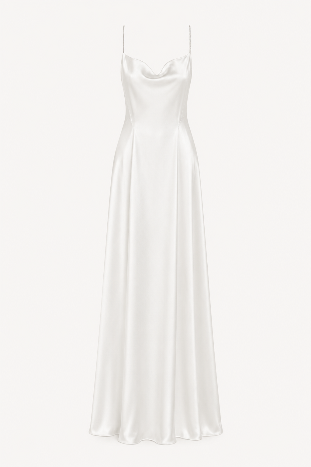 The Ethiquette Jenna robe longue blanche satin de soie Swarovski