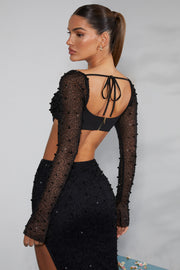 Oh Polly La Desirade Crop Top Perles Noir Col Bénitier