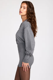 Oh Polly Moya combishort gris maille fine manches longues