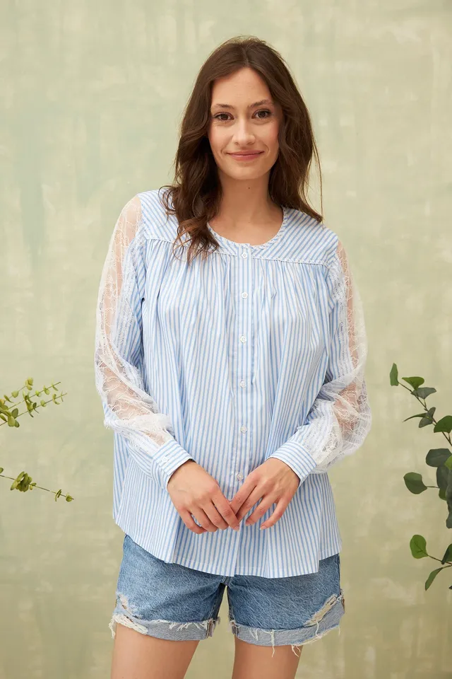 Chicosoleil Leba Top boutonné bleu stripe S coton