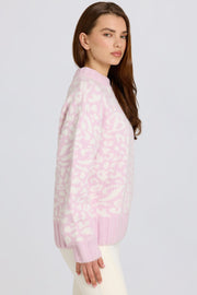 Oh Polly Knitwear BT2380 pull oversize rose jacquard laine