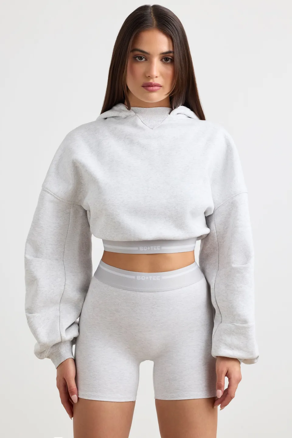 Oh Polly Pause BT1206 hoodie gris chiné coton court