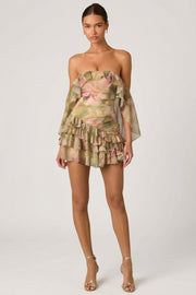 Oh Polly Birdie mini robe fleurie épaule dénudée volants