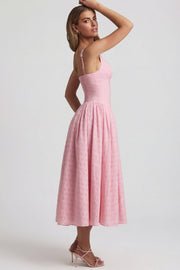 Oh Polly Saidey Broderie Robe mi-longue rose pâle coton