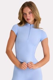 Oh Polly Bo+Tee top sport sky zip manches courtes