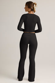 Oh Polly Jules pantalon flare noir taille rabattue modal