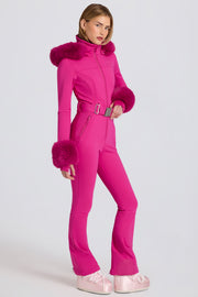 Oh Polly combinaison ski rose capuche fourrure imperméable