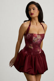 Oh Polly Nanala mini robe bordeaux fleurs col licou jupe boule