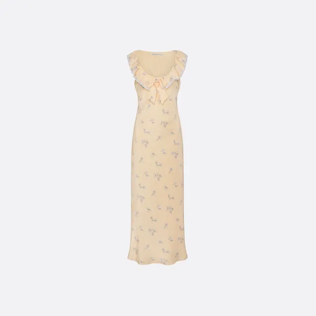 Alessandra Rich Silk Slip robe midi jaune pâle fleurie