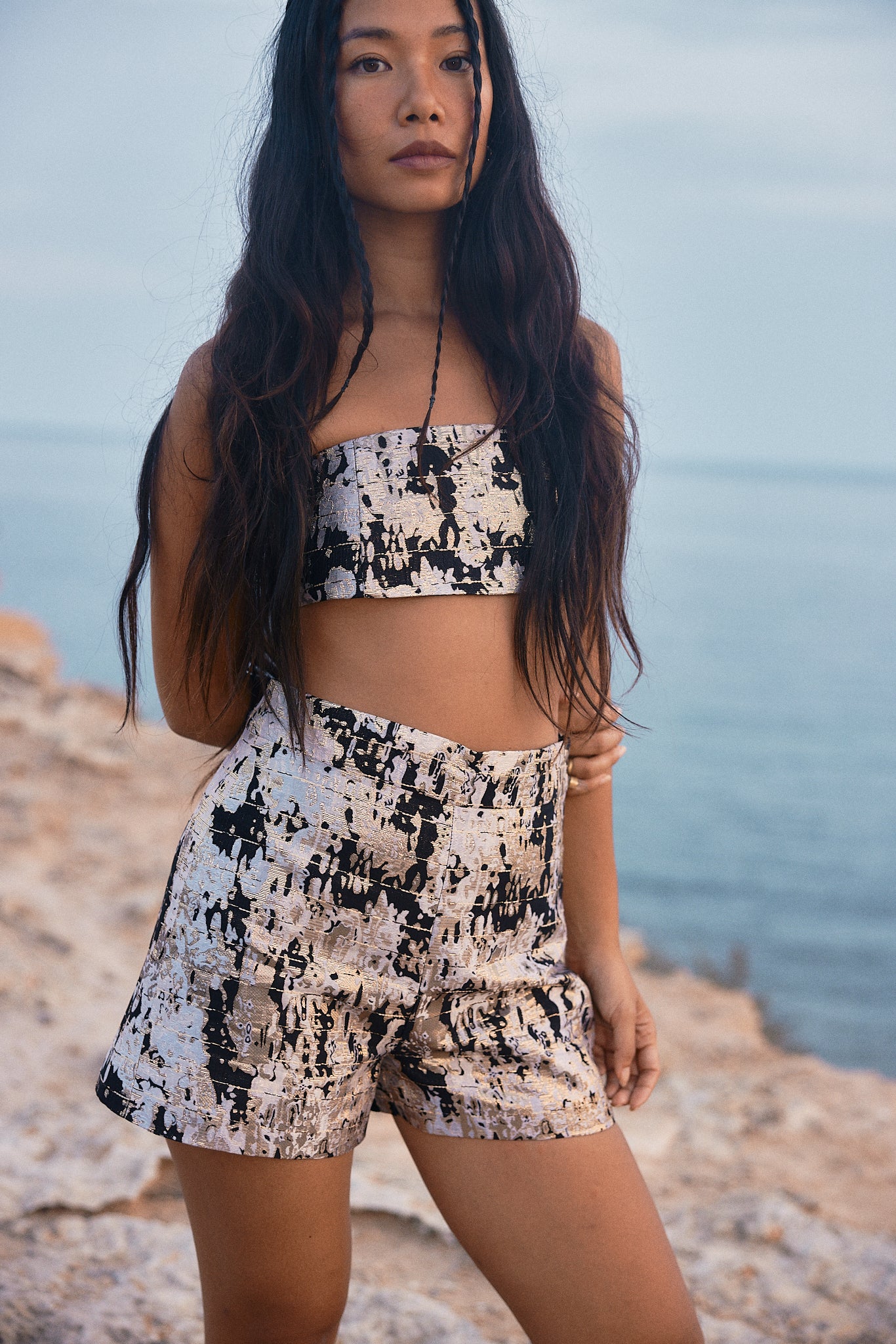 The Ethiquette Angie Mini bustier satin noir camouflage XS