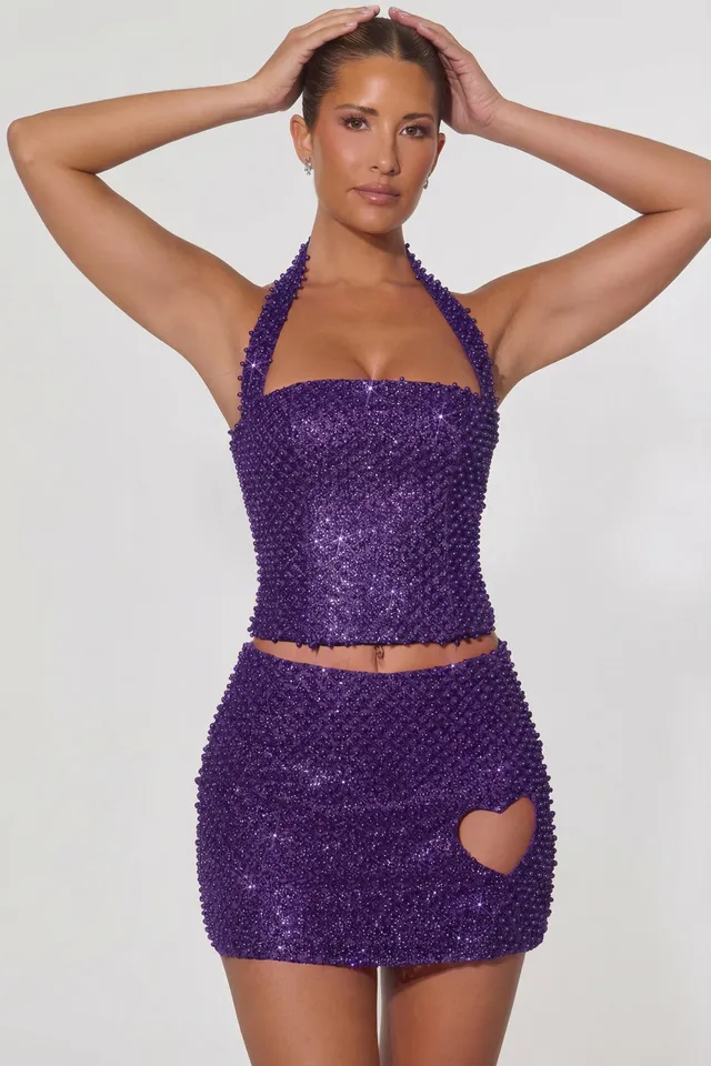 Oh Polly Querida 12712 micro jupe violette cœur perles