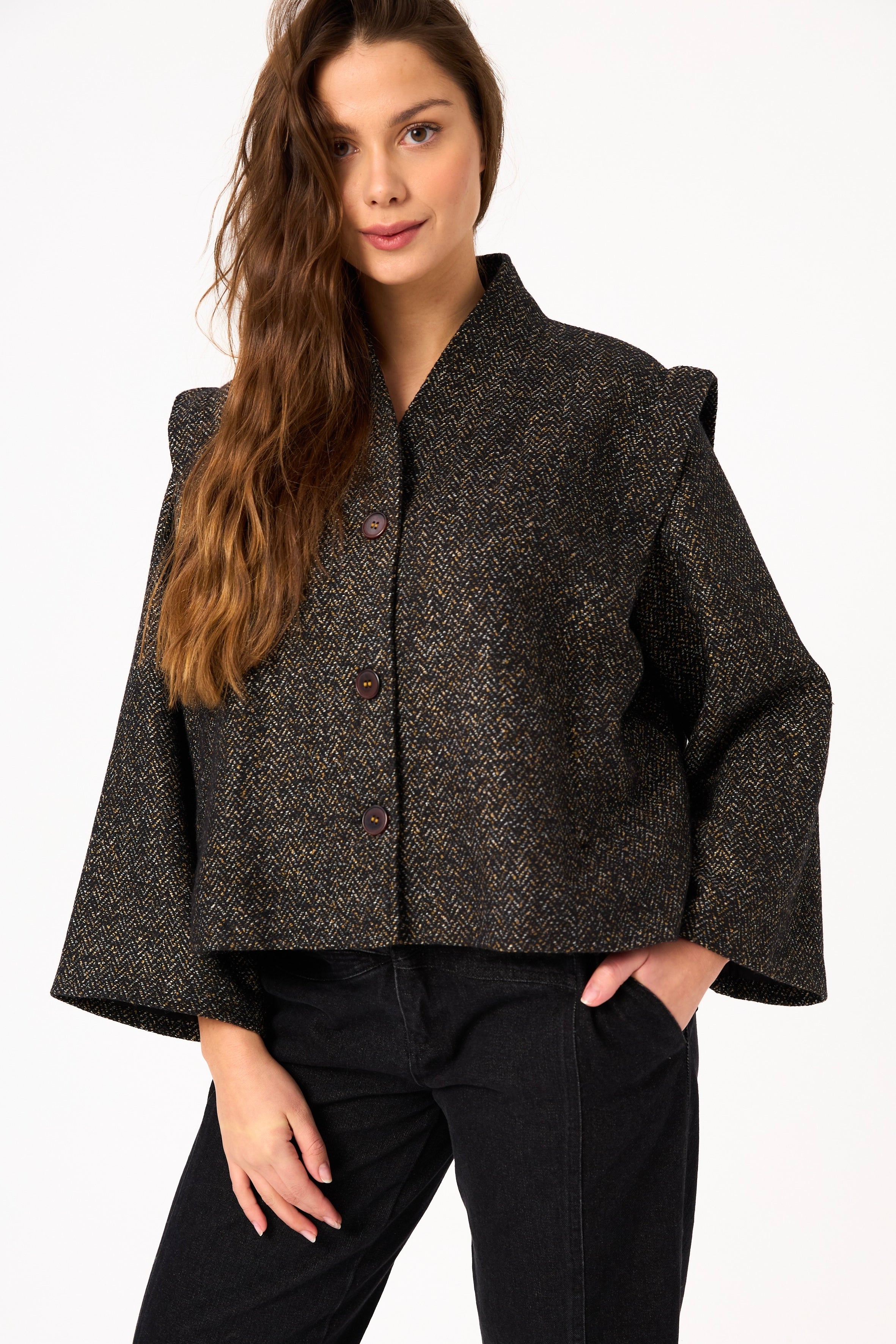 Chicosoleil Akira veste courte tweed mystic chevron
