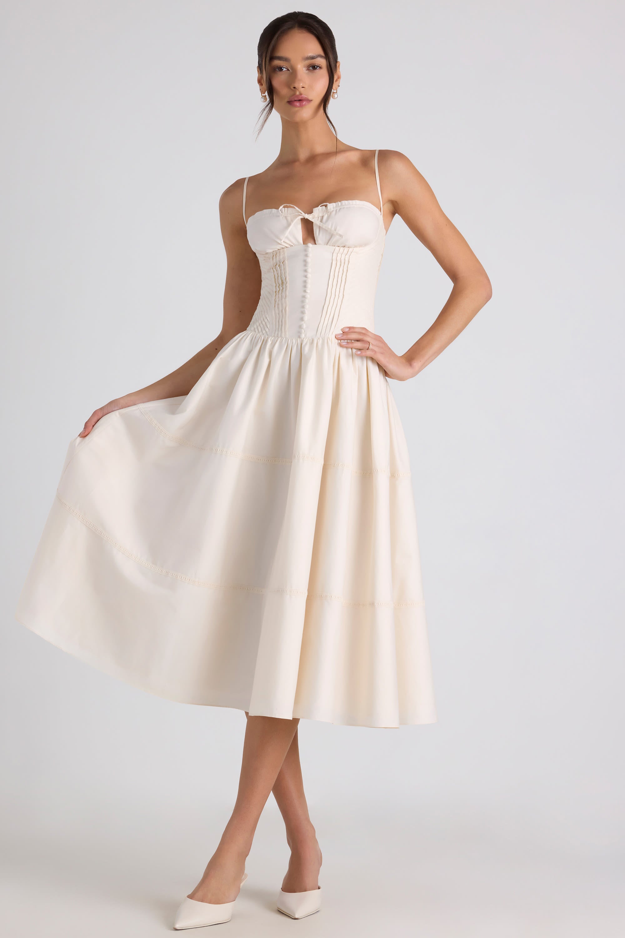 Oh Polly Esmeralda Robe midi ivoire dentelle coton