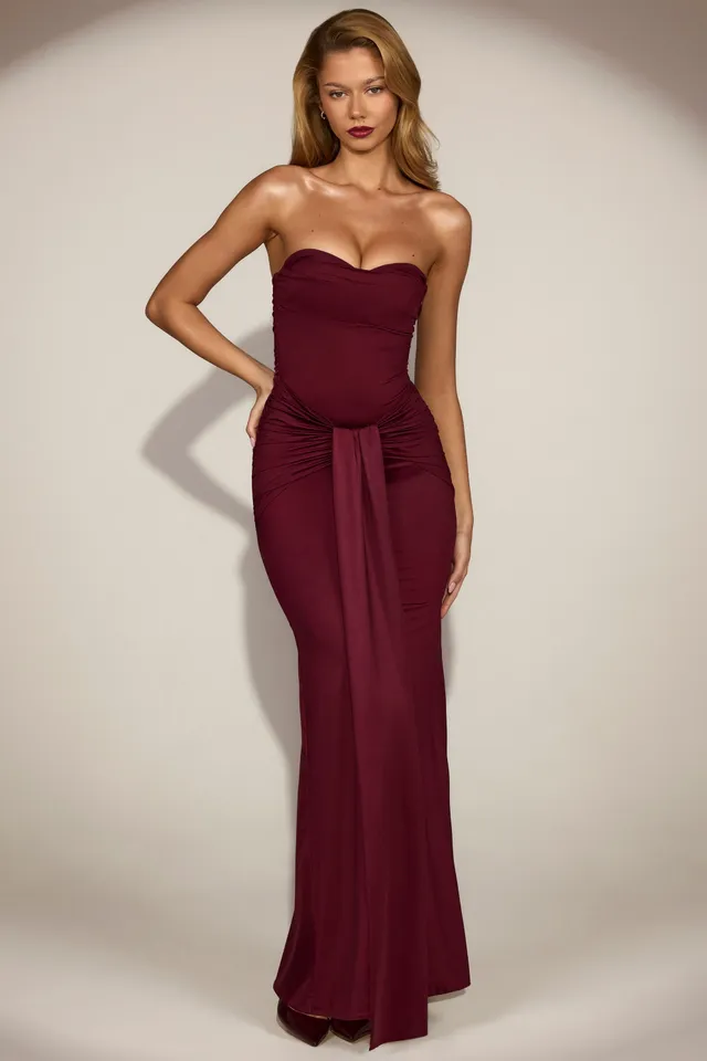 Oh Polly Aisra robe satin rouge vin bustier sirène