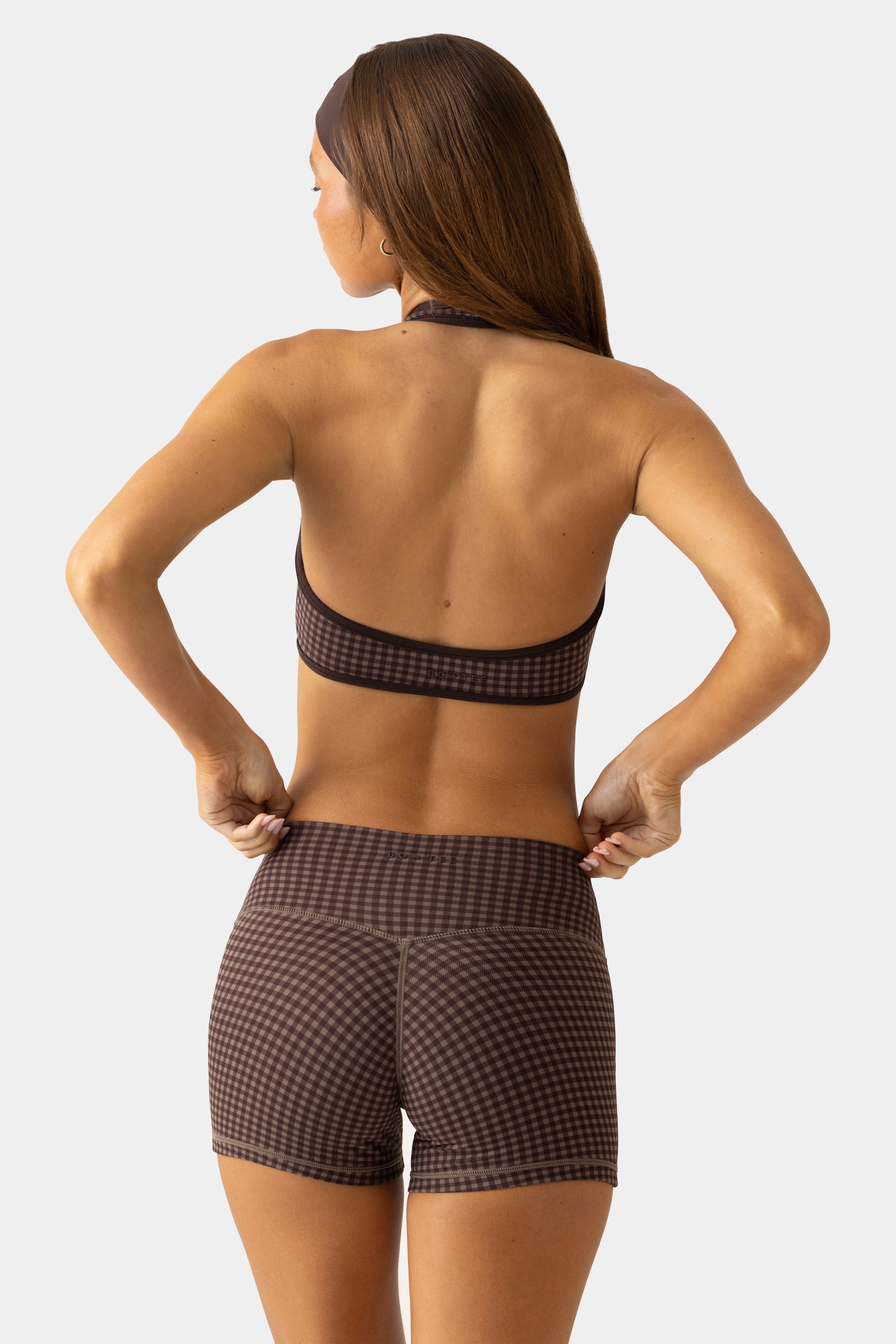 Oh Polly Bo+Tee Soft Active mini short espresso gingham