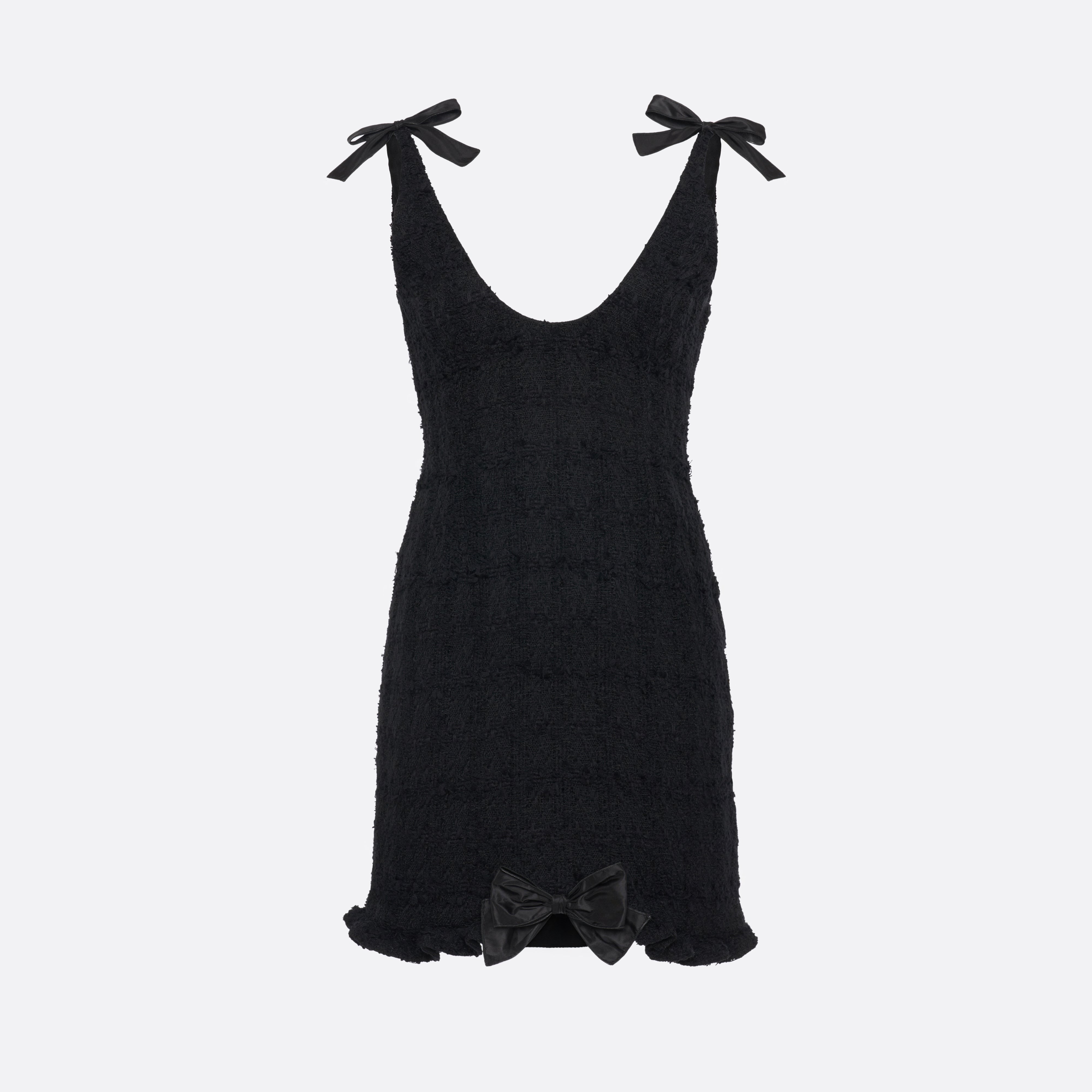 Alessandra Rich Check Tweed robe mini noire noeuds