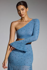 Oh Polly Embellished Amboise crop top perles bleu smokey