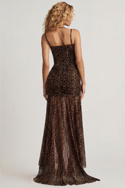 Oh Polly Dresses Haruna 13250 robe corset léopard asymétrique maxi