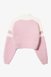 Oh Polly Knitwear BT1963B pull cropped rose poudré col roulé