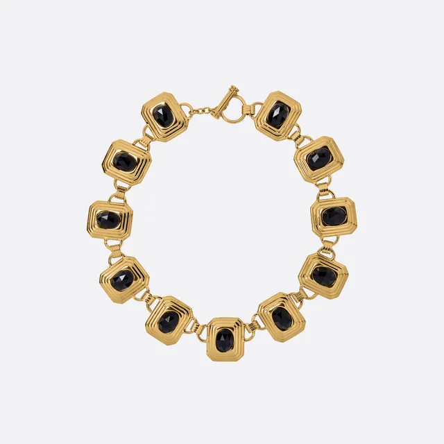 Alessandra Rich Collier métal noir-or cristaux taille unique