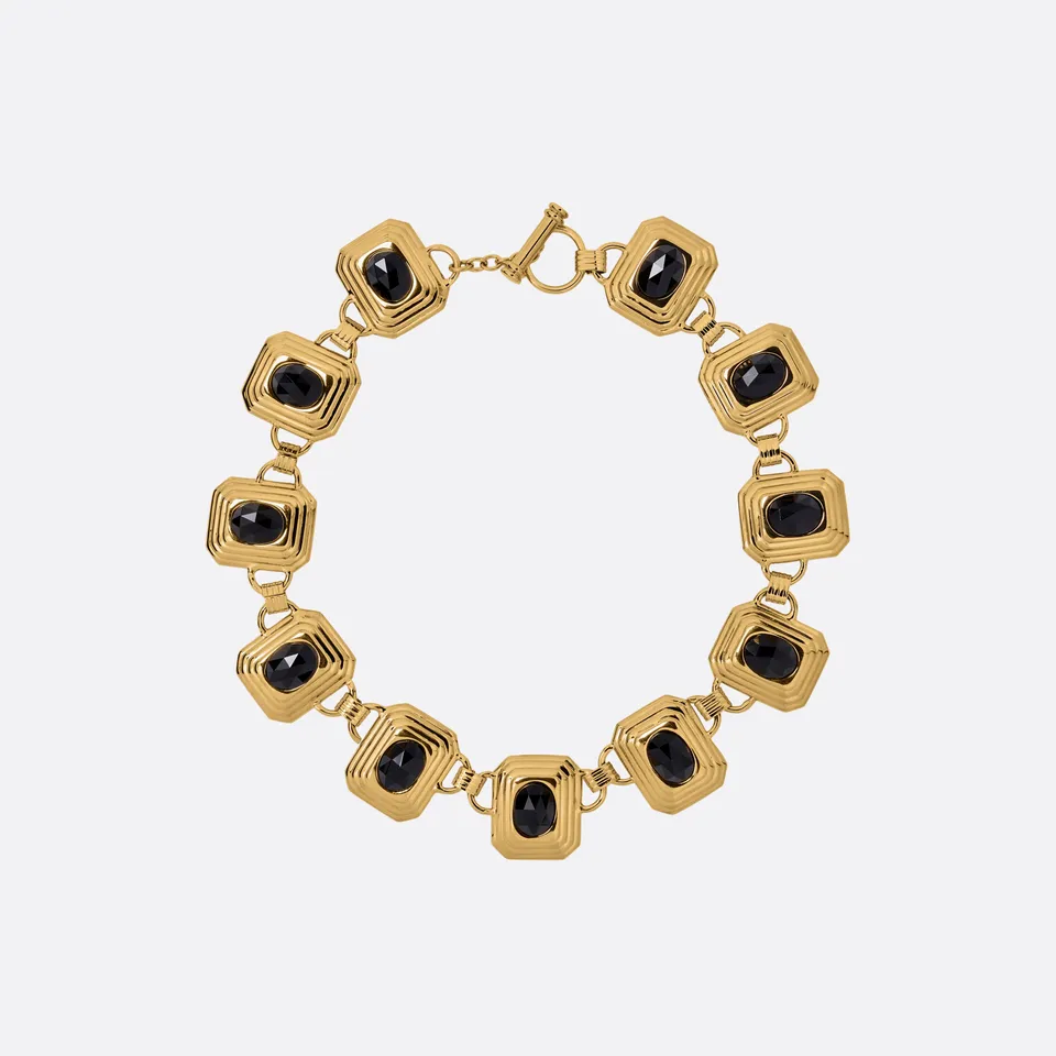 Alessandra Rich Collier métal noir-or cristaux taille unique