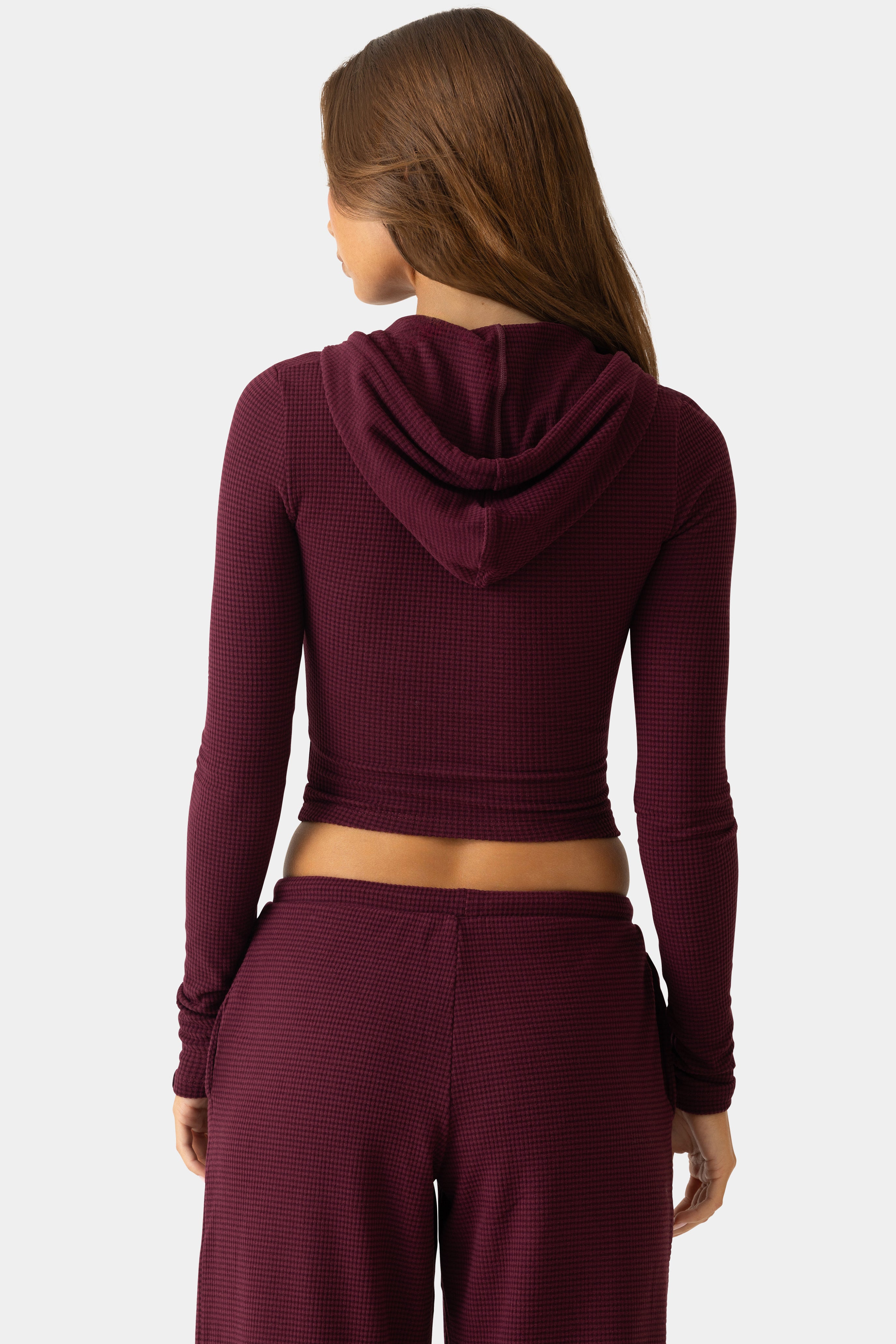 Oh Polly Bo+Tee Sweat à capuche zippé Plum côtelé crop