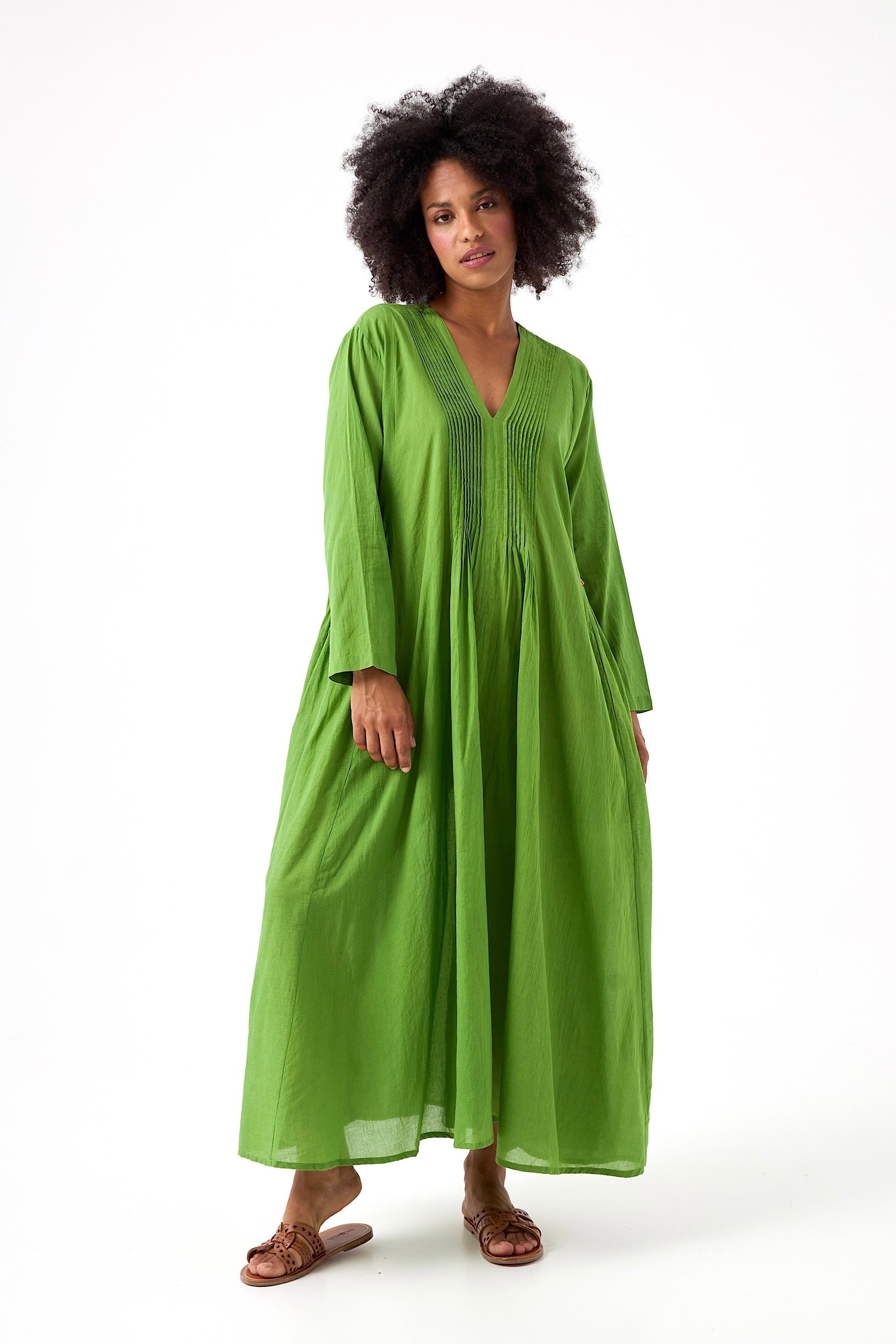 Chicosoleil Robes Zazie robe longue vert voile coton