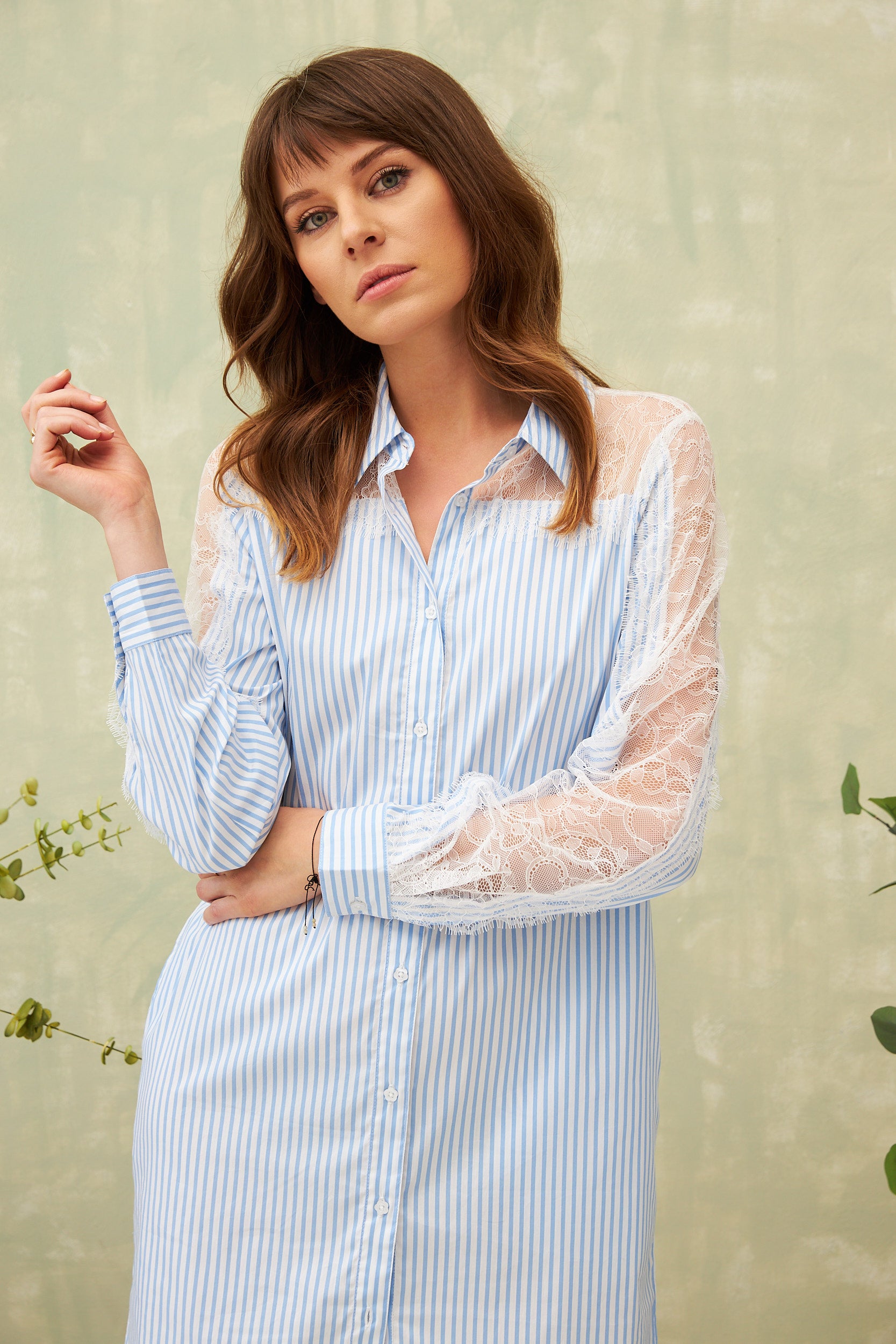 Chicosoleil Cerise robe courte bleu stripe dentelle coton