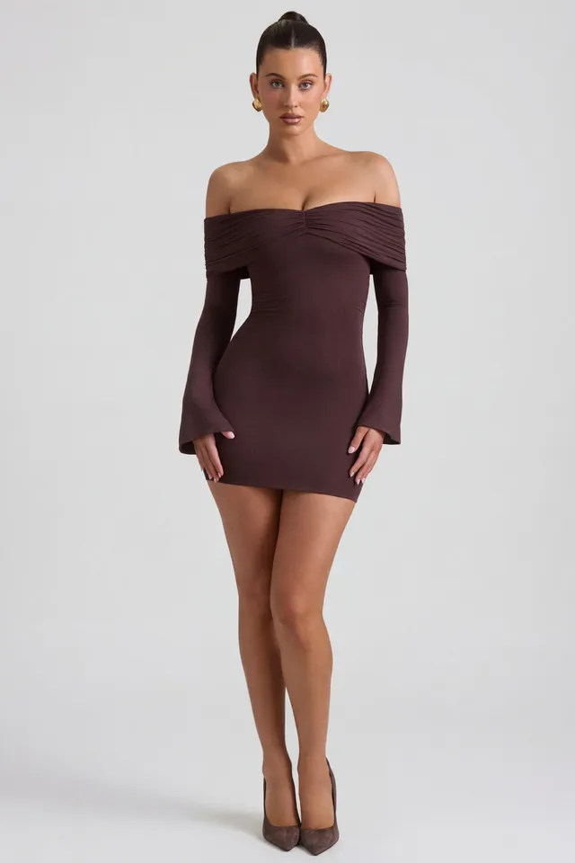 Oh Polly Dresses Thais Robe Mini Espresso Épaules Dénudées