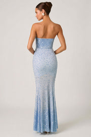 Oh Polly Vesna robe longue bleu ciel sequins sirène
