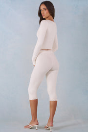 Oh Polly Selene Pantalon Capri Maille Ivoire Taille Mi-Haute