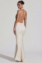 Oh Polly Desiree robe longue ivoire dos nu satin