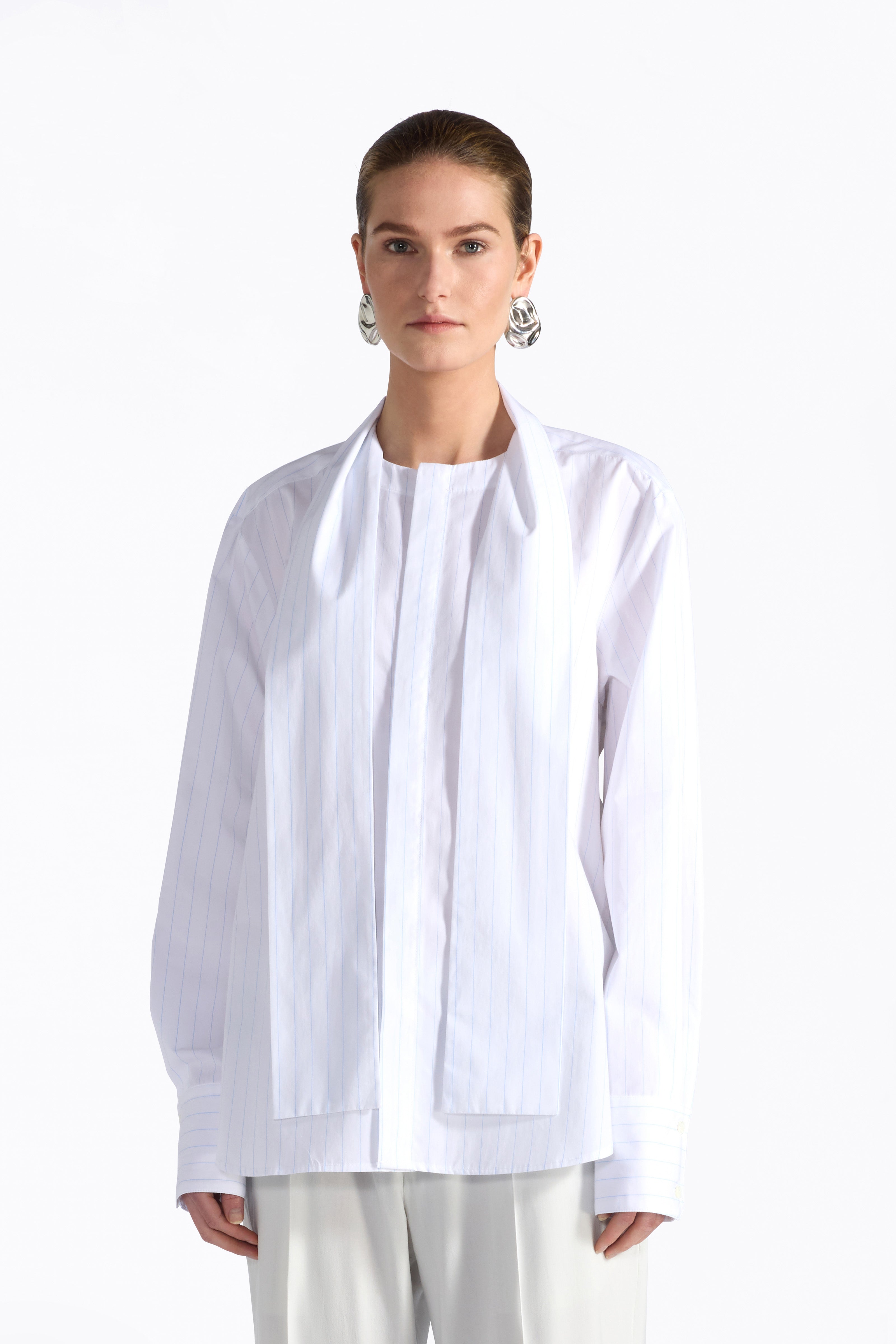 Liviana Conti Lena chemise coton rayée 40 foulard