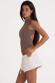 Oh Polly BT1627 Mini Short Jersey Écru Taille Élastiquée