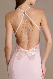 Oh Polly 15978 robe longue rose baby chiffon fendue