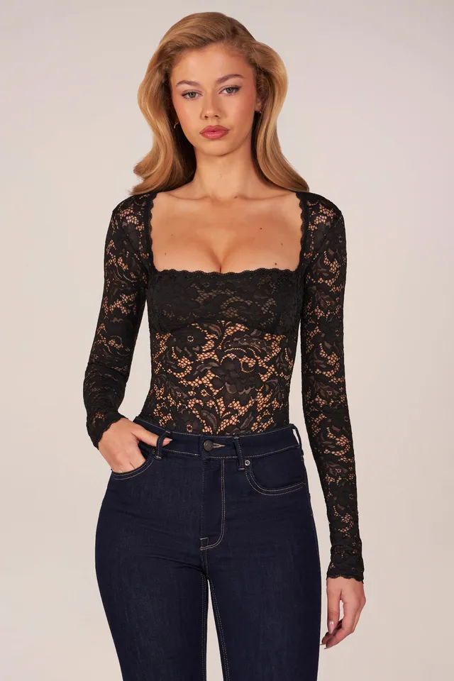 Oh Polly Letizia 15909 body dentelle noir manches longues